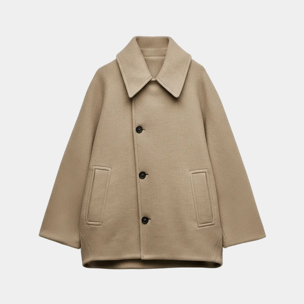 Oblique Lapel Wool Short Coat