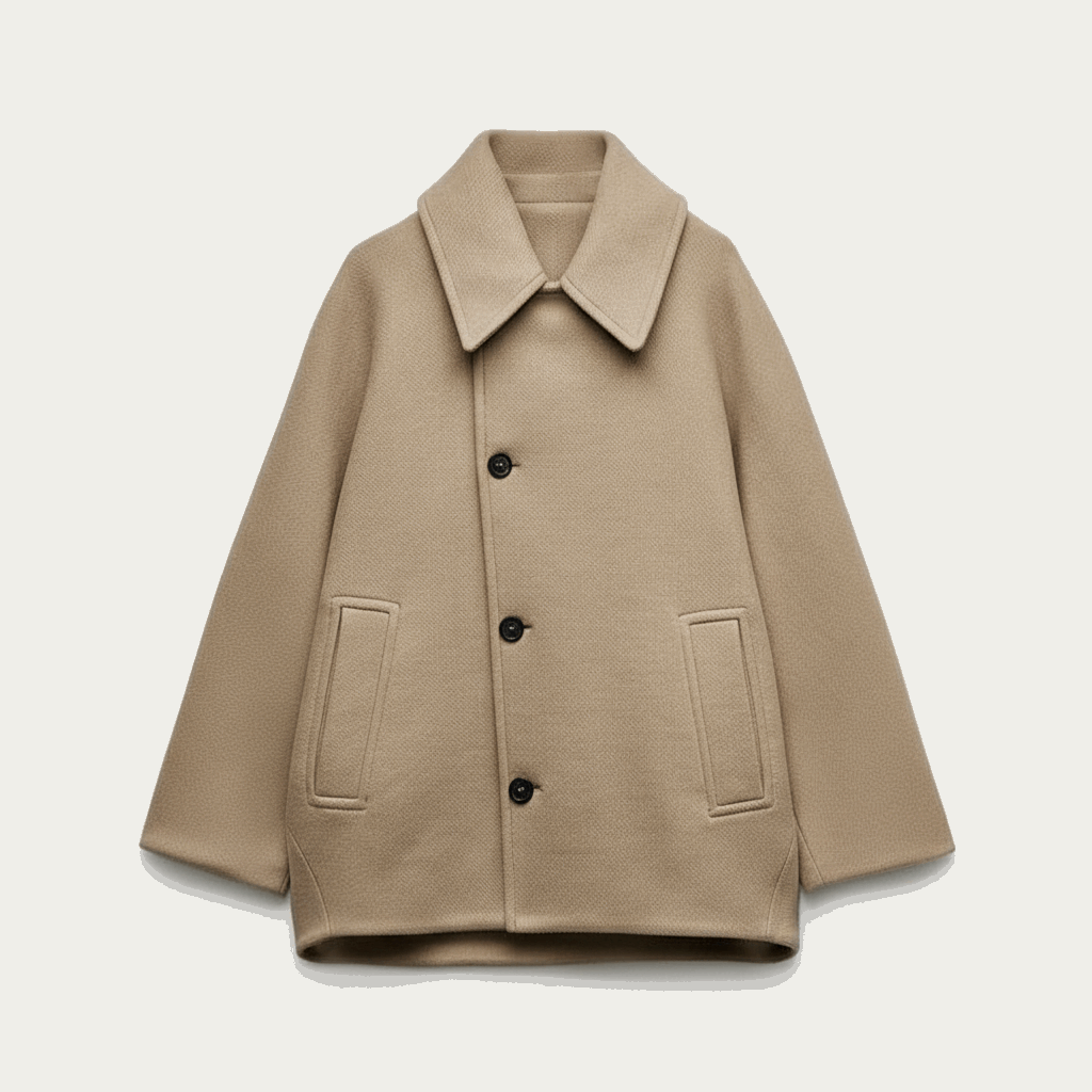 Oblique Lapel Wool Short Coat