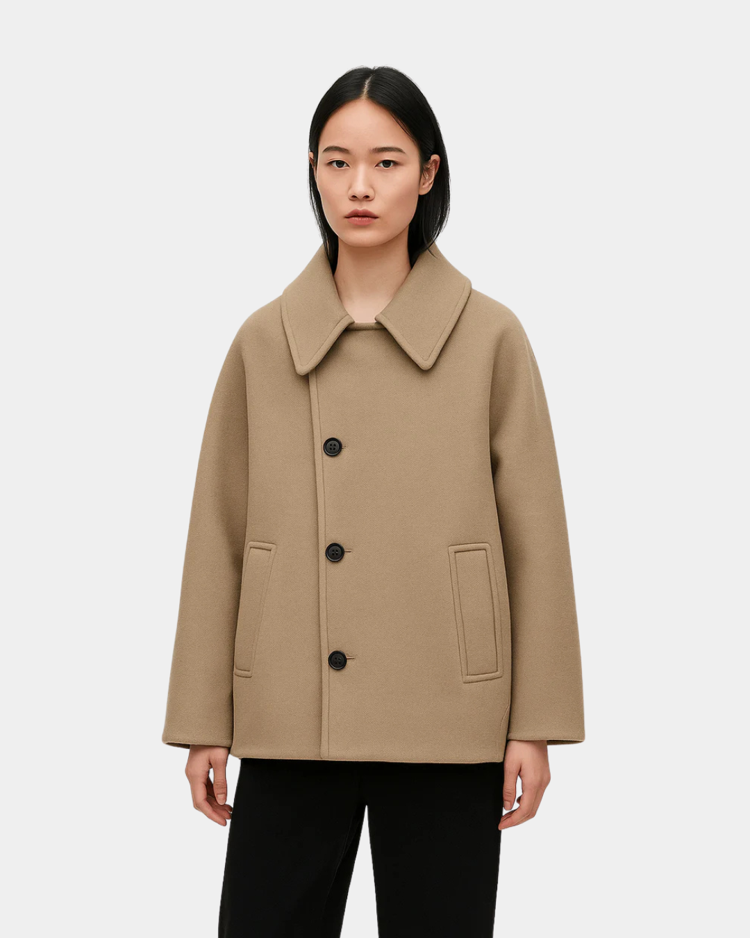 Oblique Lapel Wool Short Coat